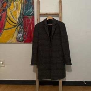 Checkered wool blend coat